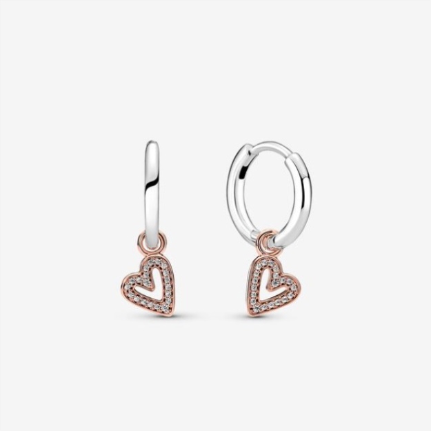 Sparkling Freehand Heart Hoop Earrings Pandora